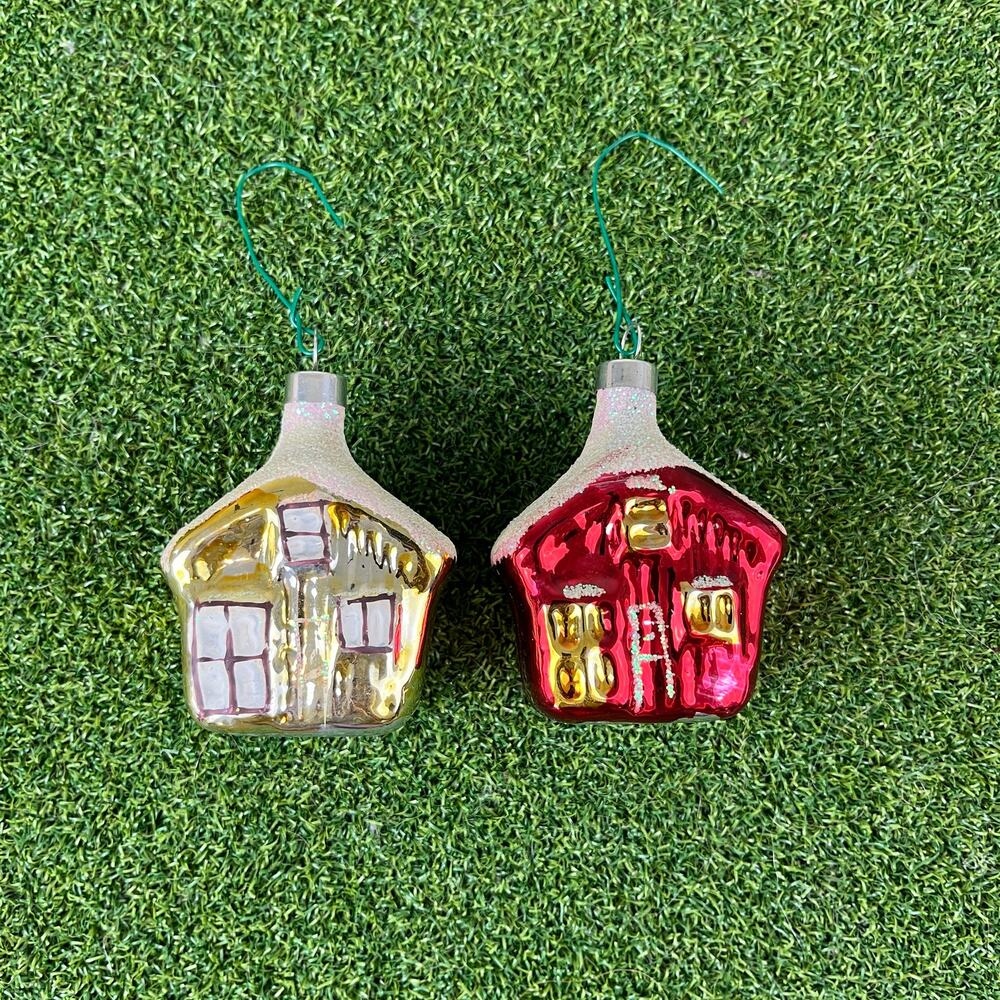 Vintage Lot Mercury Glass House Shaped Christmas Ornaments